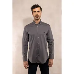 DANTE - Camisa Antimanchas Popelina Gris Oscuro - Talla Regular
