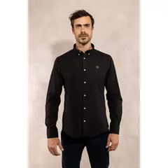 DANTE - Camisa Antimanchas Popelina Negro Logo Gris Claro - Talla Regular