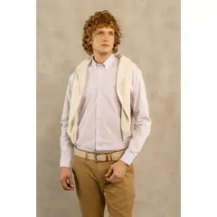 DANTE - Camisa Antimanchas Popelina Rayas Lilac Logo Contraste