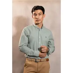 DANTE - Camisa Antimanchas Popelina Rayas Verde Oscuro Logo Combinado