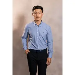 DANTE - Camisa Performance Antiarrugas Cuadros Textura Azul Oscuro