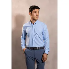 DANTE - Camisa Performance Antiarrugas Rayas Azul Claro
