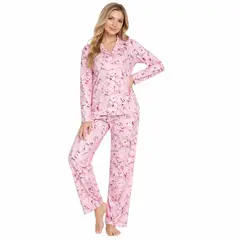 ROMANELLA - Pijama Elegante Seda Satén colibri Rosada