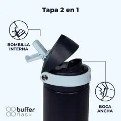 BUFFER FLASK - Termo Botella Buffer 550 ml Tapa 2 en 1 Triple Aislamiento - Azul