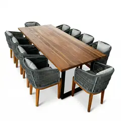 GENERICO - Comedor Mandarina - 10 Puestos en Madera Natural y Cordón Premium