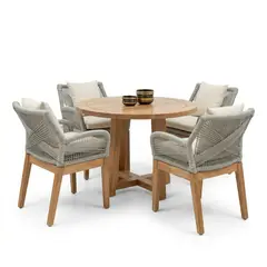 GENERICO - Comedor Monaco - Redondo 4 Puestos en Madera Natural y Cordón Premium