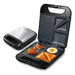 SOKANY - Parrilla Sanduchera SK-08127 Acero Inoxidable 750W Antiadherente - Apertura 90 Grados