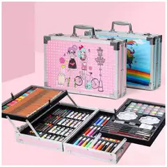 TECNOHOGAR JS - Set De Artes Profesional Para Niños Kit De Pintura 145 Pcs Rosado