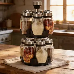 GENERICO - Set Especiero Giratorio 12 Frascos De Vidrio Organizador Cocina