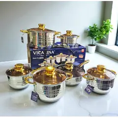 GENERICO - Ollas en acero quirurgico 12pz tetera incluida bordes dorados