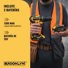 BROOKLYN - Taladro Atornillador Inalambrico 2 Baterias + Accesorios