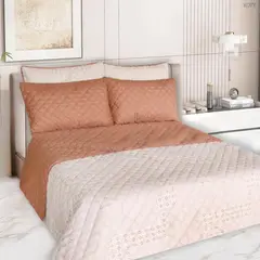 BALI - Colcha Doble Faz para Cama Doble 215×240 + Funda 50×75 en tonos café Polialgodón