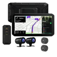 TECNOHOGAR JS - Pantalla CarPlay Moto 2K DVR Dual Cámara GPS TPMS Bluetooth Impermeable