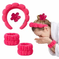 GENERICO - Set De Diadema Balaca Puffy Skincare + Muñequeras + Caimán