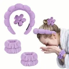 GENERICO - Set De Diadema Balaca Puffy Skincare + Muñequeras + Caimán