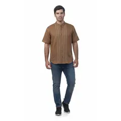 FRIXIO - Guayabera Hombre Color Tabaco 100% Ramie