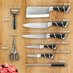 AMERICAN GENERICS - Set Cuchillos Cocina 8 Piezas Acero Inoxidable Base