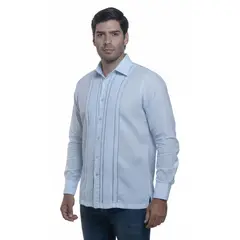 FRIXIO - Guayabera para Hombre Color Azul Cielo de Lino y Algodón