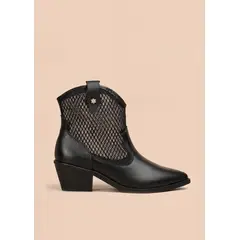 COSMOS - Botines texanos en cuero color negro con diseño en malla 106167