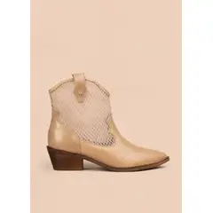 COSMOS - Botines texanos en cuero color beige con diseño en malla 106167