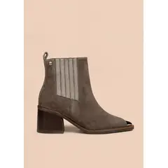 COSMOS - Botines de cuero color taupe con punta plateada y costura decorativa en la suela 105959