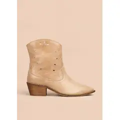 COSMOS - Botin texano en cuero color beige con bordado en los laterales 105913
