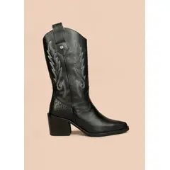 COSMOS - Botas de cuero color negro con bordado 105275