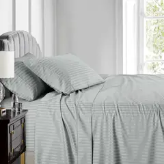 GENERICO - Juego de Sabanas Sencillo 100x190 Gris Plata Sateen Stripe