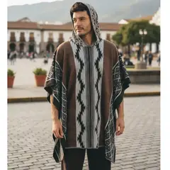 TODOTEJIDOS - Ruana Poncho Hombre Caballero Tejida Liviana Urbana Con Capota