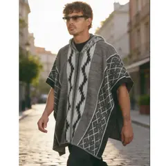 TODOTEJIDOS - Ruana Poncho Hombre Caballero Tejida Liviana Urbana Con Capota