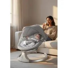 MUNDO BEBE - Mecedora Bebé Gris Automática Balanceo Suave