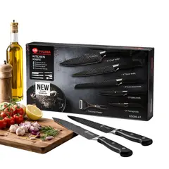 BUFFER FLASK - Set 5 Cuchillos + Pelador Premium - Antiadherentes - Chef 33 cm - Caja Elegante