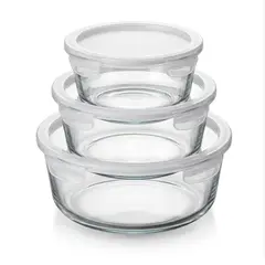 BUFFER FLASK - Set 3 Bowls De Vidrio Redondos (17x15x13cm). Resistentes, higiénicos y multiusos.