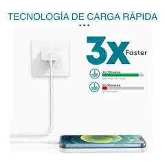 APPLE - Cargador Carga Rápida iPhone 20W USB-C Adaptador de Corriente + Cable Tipo C - Lightning 1M