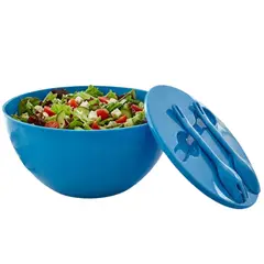 BUFFER FLASK - Set de Tazón Jumbo 4.6L con Tapa, Cuchara y Tenedor - Bowl Ensaladero Grande - Plástico Reforzado