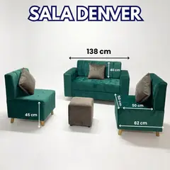 GENERICO - Sala Denver modular 5 puestos combo sofá + 2 sillas auxiliares en tela antifluidos y pet friendly