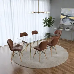 ENTRE NOS HOME - JUEGO DE COMEDOR MARIPOSA CHOCOLATE Y MESA BASE DORADA X6