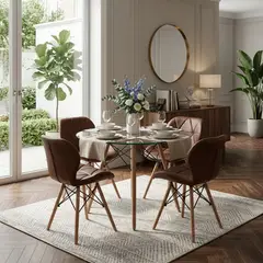 ENTRE NOS HOME - JUEGO DE COMEDOR MARIPOSA CHOCOLATE Y MESA REDONDA DE VIDRIO TRANSPARENTE 90 CM X4