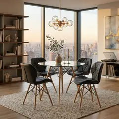 ENTRE NOS HOME - JUEGO DE COMEDOR MARIPOSA NEGRO Y MESA REDONDA DE VIDRIO TRANSPARENTE 90 CM X4
