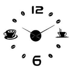 DECOR - Reloj de pared 3D grande 100cm x 100cm cocina Números tazas café chocolate