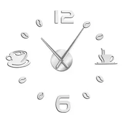 DECOR - Reloj de pared 3D grande 100cm x 100cm cocina Números tazas café chocolate