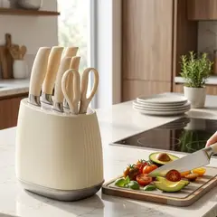 SKY - Juego De Cuchillos De Cocina Profesional x7 Hojas De Alta Precisión Base Organizadora Corte Maestro