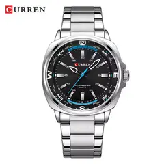 CURREN - RELOJ ORIGINAL ACERO ANALOGO M8455 PLATEADO FONDO NEGROAZUL