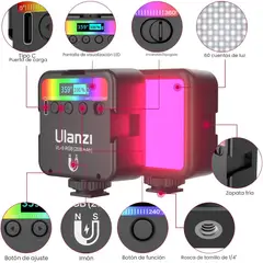 ULANZI - VL49 Panel de Luz Mini Portátil de Video y Fotografía RGB con 3 Zapatas Frías Recargable