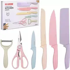 BUFFER FLASK - Juego De Cuchillos x6 Piezas Coloridos Antiadherentes Chef y Picnic