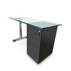 GENERICO - ESCRITORIO EN VIDRIO TEMPLADO CON CAJONERA DE MADERA INCLUYE CERRADURA TIPO TAMPRA