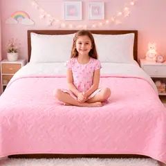 LILE - Colcha Infantil Doble Faz Blanco y Rosado Suave y Reversible