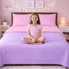 LILE - Colcha Infantil Doble Faz Lila y Rosado Suave y Reversible