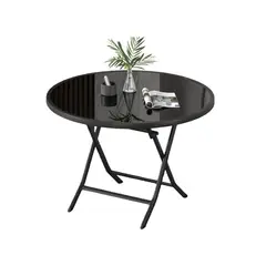 GENERICO - Mesa Plegable Redonda de Vidrio Compacta Ideal para Espacios Reducidos Negro