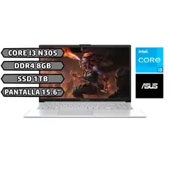 ASUS - PORTATIL VIVOBOOK INTEL CORE I3 N305 RAM 8GB SSD 1TB 15.6 FHD SILVER